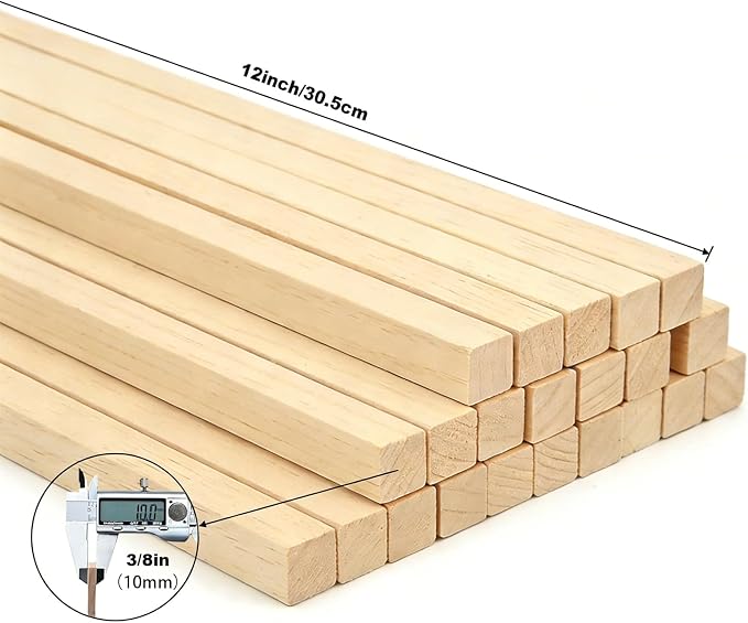 20PCS Square Wooden Dowels, 3/8" X 3/8" X 12"Square Dowels | Beautifully - Image 2