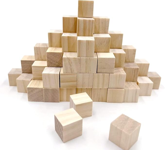 Wood Blocks for Crafts, Unfinished Wood Cubes, 2 cm Natural Wooden Blocks by SIWUCHYE