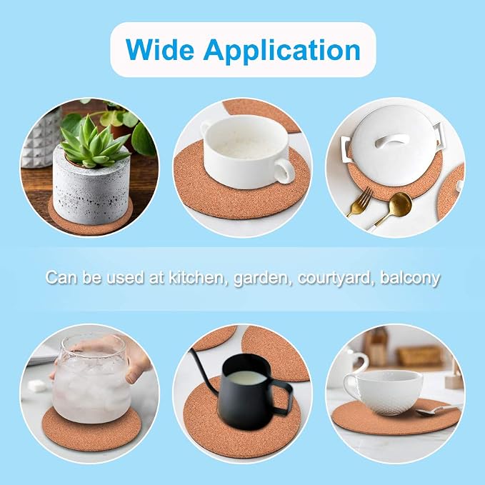 6-Pack 6" Cork Coasters, Round Cork & Plastic Plant Saucers - Image 4