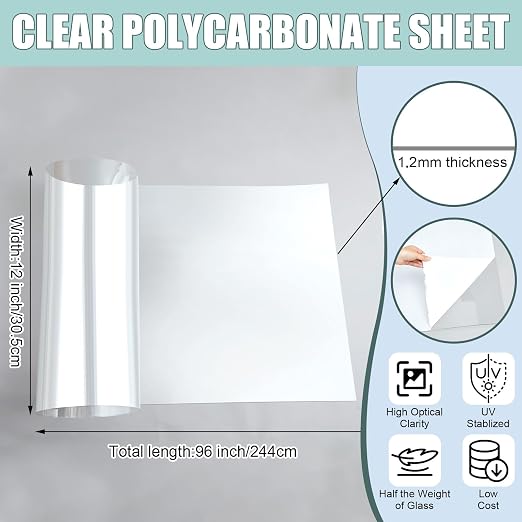 Beeveer Polycarbonate Clear Plastic Sheet 1 Pcs 12" x 96" Flexible Sheet Panels - Image 2