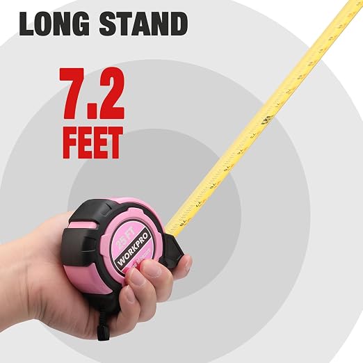 WORKPRO 25FT Pink Tape Measure, 1/8 Fractions Easy Read Measuring Tape | - Image 5