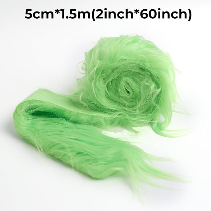 Shaggy Plush Faux Fur Fabric Precut Strips Fluorescent Green Fur Fluffy Fuzzy - Image 2