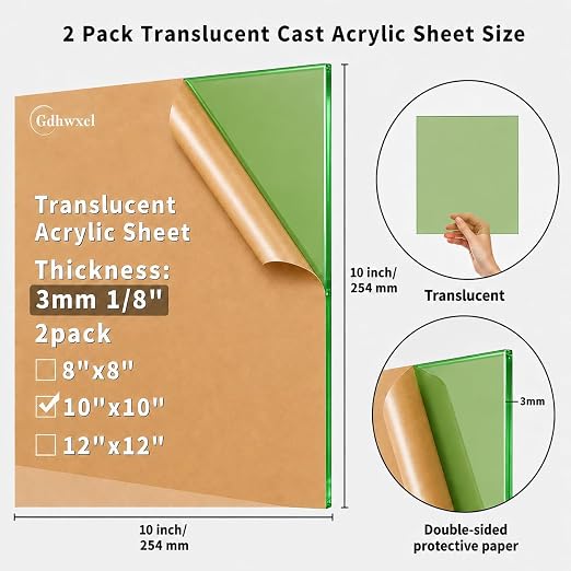 1/8 Thick 10 x 10 inch Translucent Acrylic Sheets - Image 2
