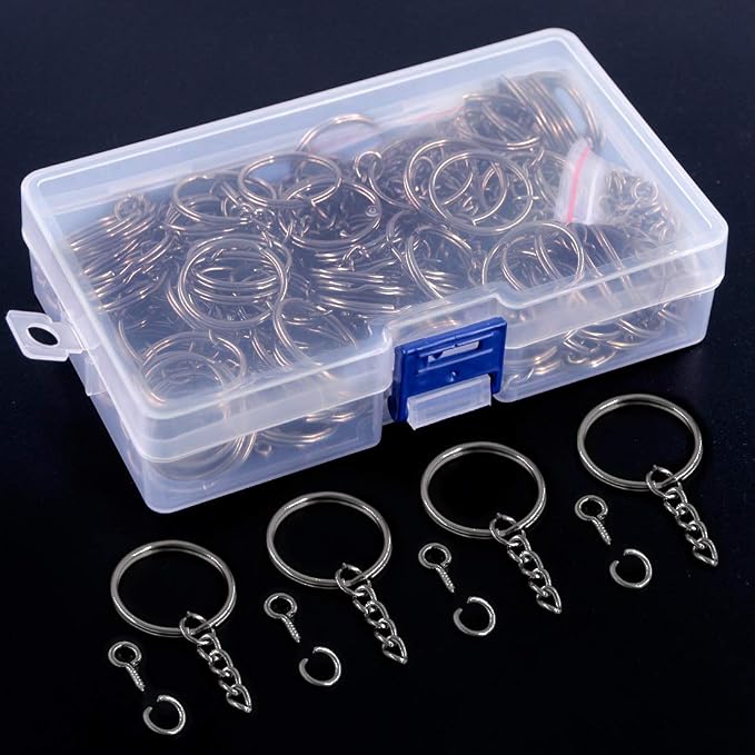 Swpeet 450Pcs 1" 25mm Gun-Black Key Chain Rings Kit, Including 150Pcs Keychain - Image 7