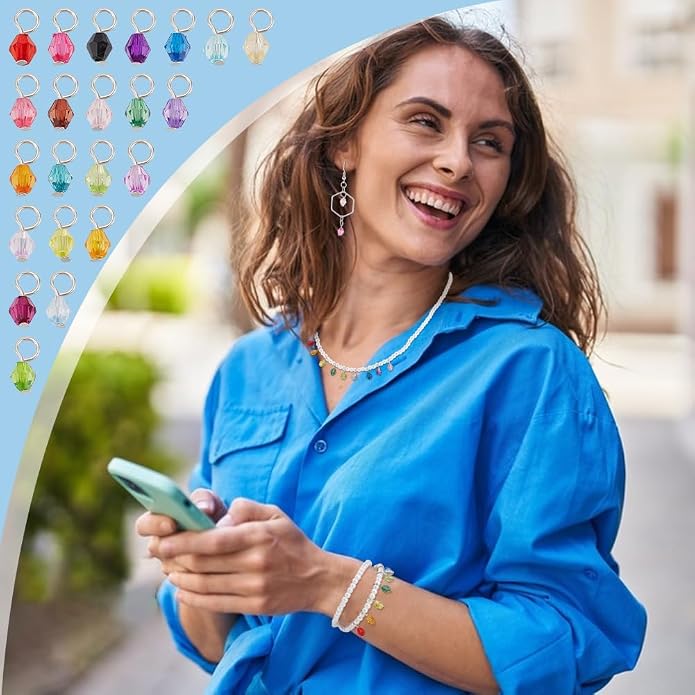 PH PandaHall 110pcs 22 Colors Crystal Bead Charms, 5mm Crystal Dangle Charm - Image 6