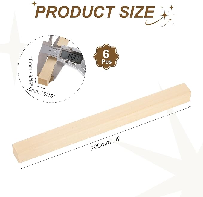MECCANIXITY 6Pcs Basswood Sticks, 9/16" x 9/16" x 8" Square Wooden Dowel Rods - Image 2