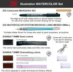 Kuretake Zig illustration watercolor Set, 3 Gansai Tambi, Fineliner and - Image 2
