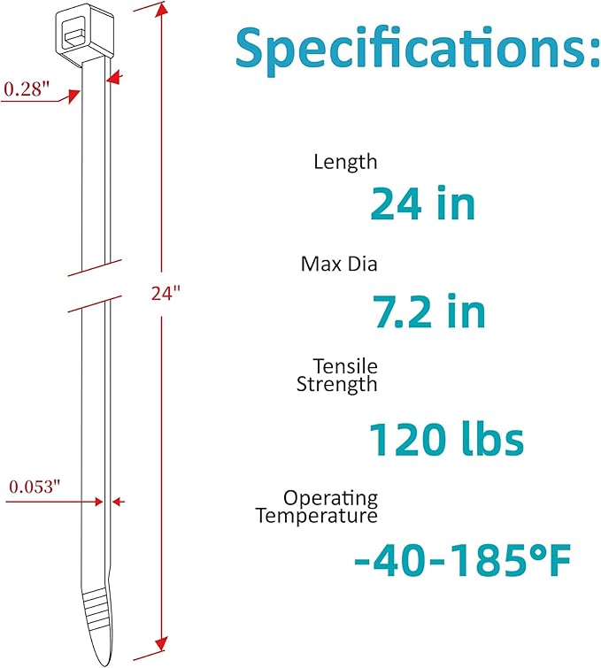 Large Zip Ties Heavy Duty Outdoor 24 inch, Heavy Duty Zip Ties 120 lbs Tensile - Image 2
