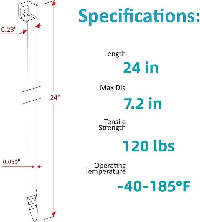 120lb Heavy Duty Zip Ties 24 inch, WLEAD 50PCS Cable Ties Strong Tensile - Image 2