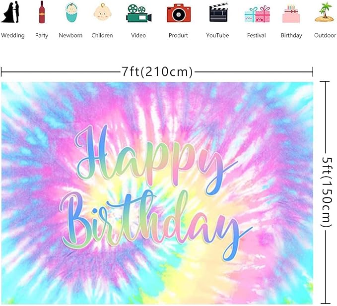 Rainbow Backdrop for Happy Birthday 7X5FT Macaron Pastel Colorful Birthday - Image 6