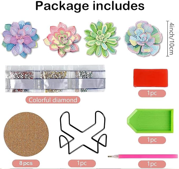 Clendo 8 Pcs Succulent Diamond Art Coasters Kit - Image 3