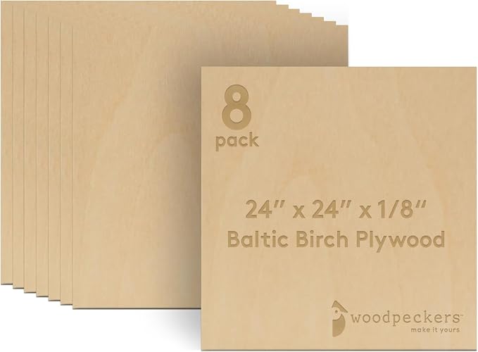 3 mm Baltic Birch Plywood 1/8 x 24 x 24 Inch, Box of 8 B/BB Grade Craft Wood by Woodpeckers