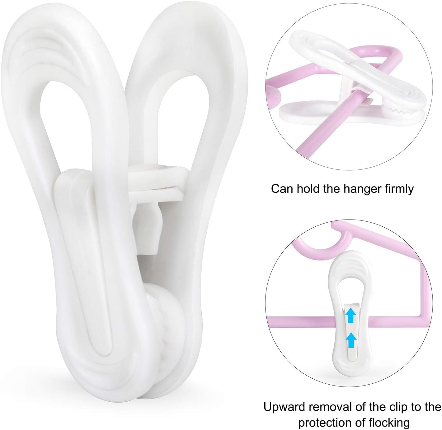 Tinfol White Plastic Hanger Clips, 50 Pack Hanger Clips- Strong Pinch Grip Finger Clips for Plastic Clothes Hangers, Multi-Purpose Hangers Clips