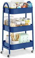 EAGMAK 3 Tier Utility Rolling Cart, Metal Storage Cart with Handle and Lockable Wheels, Multifunctional Storage Organizer Trolley with Mesh Baskets for Kitchen, Living Room, Office, Garage (Indigo)