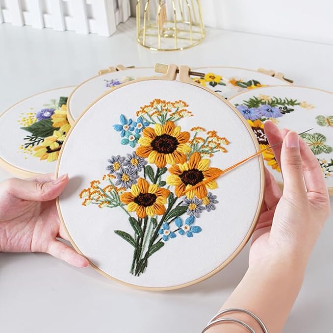5 Pack embroidery kit for beginners Adults DIY Starter Kit, Sunflower Gifts for - Image 7