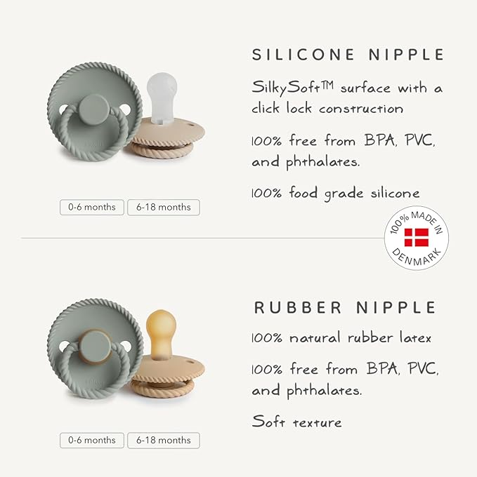 FRIGG Rope Natural Rubber Baby Pacifier | Made in Denmark | BPA-Free (Ocean View/Powder Blue, 6-18 Months)
