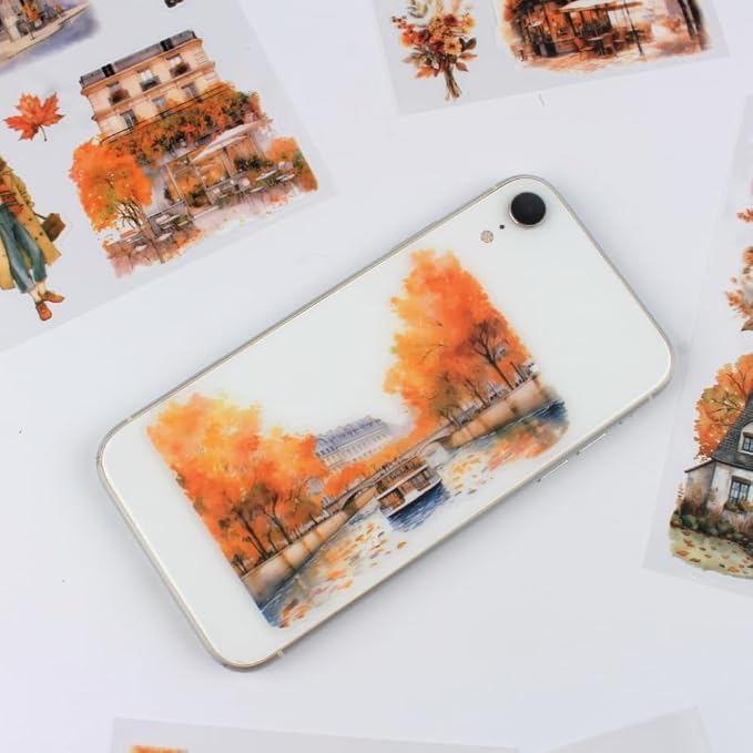 Fall Landscape Pre-Cut Autumn Journal Sticker Book, Transparent PET Watercolor - Image 7