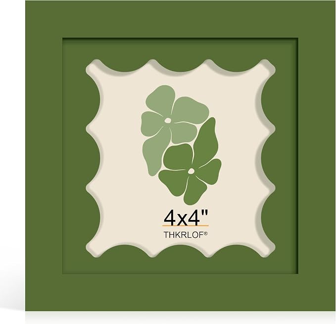 4x4 Picture Frame with Real Glass, Wooden cute 4 x 4 Photo Frame with Wavy Mat by THKRLOF