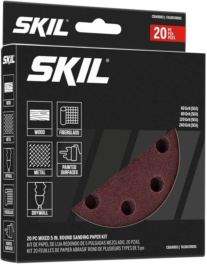 SKIL 20-Piece Mixed 5 in. 60/80/120/240 Grits Round Sanding Paper Kit - Image 2