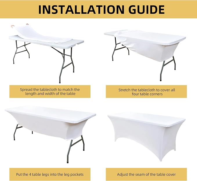 10-Pack 6ft White Spandex Table Covers - Image 5