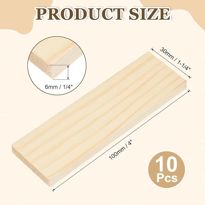 MECCANIXITY 10Pcs Wood Strips Slats, 1/4" x 1‑1/4" x 4" Thin Wood Sticks Flat - Image 2