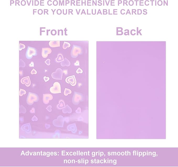 100pcs Holographic Colors Card Sleeves, 3.58x2.6in/91x66mm Colored Heart-Shaped - Image 5