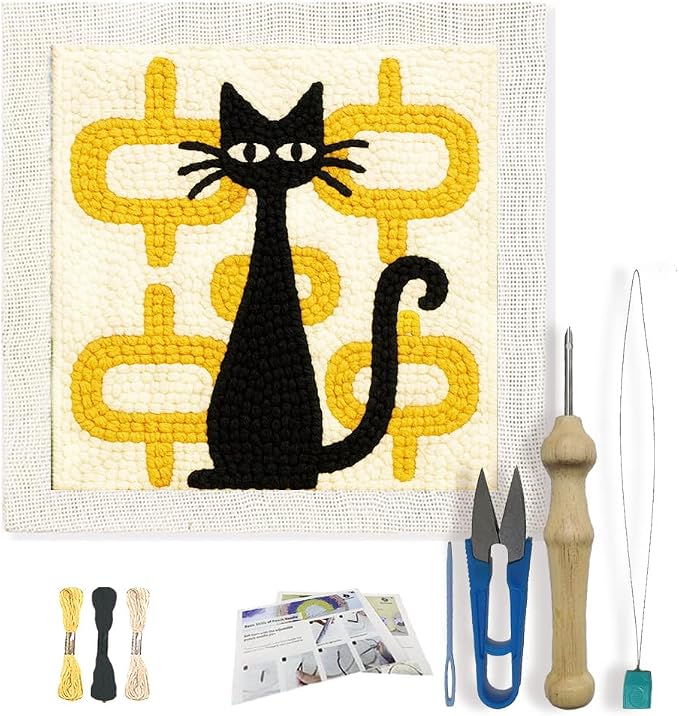 FREEBLOSS DIY Punch Needle Kit Abstract Cat Punch Needle Embroidery Wall by FreeandCreativeCraftsArt