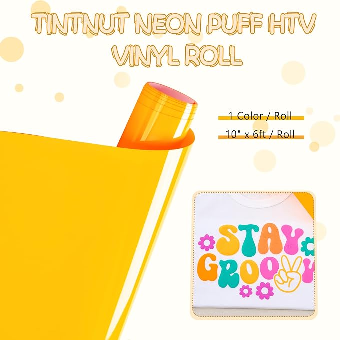 Tintnut Banana Yellow Neon Puff HTV Vinyl Roll, easy cut & weed, stretch - Image 2