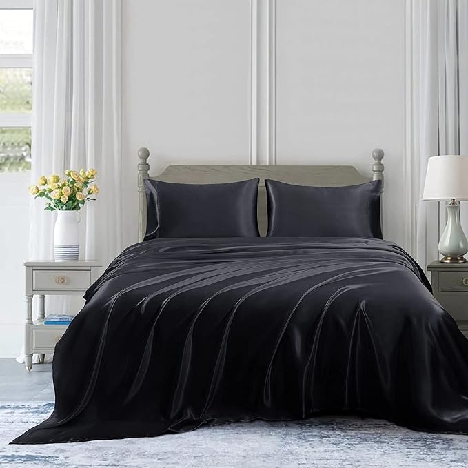 Homiest Black Satin Flat Sheet Twin Flat Sheet Only, Twin Top Sheet Silky - Image 5