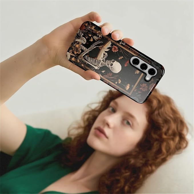 Case for Samsung Galaxy S23 Plus Case, Skeleton Reader Goth Floral Design - Image 7