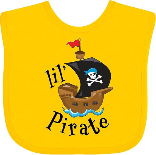inktastic Lil' Pirate Pirate Ship, Blue Bandana Baby Bib