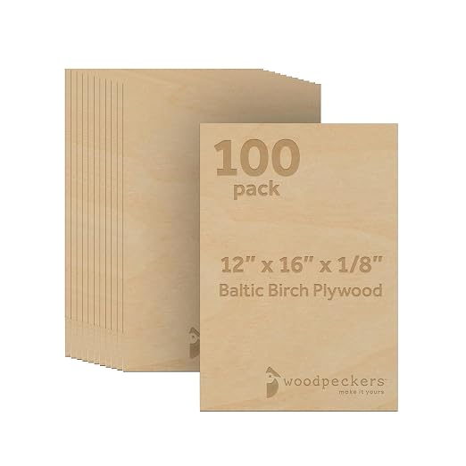 3 mm Baltic Birch Plywood 1/8 x 12 x 16 Inch, Box of 100 B/BB Grade Craft Wood by Woodpeckers