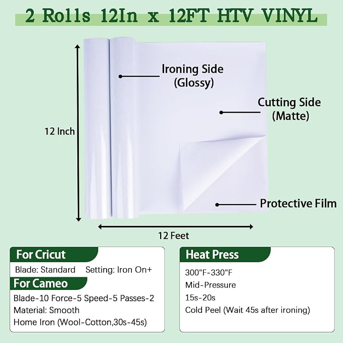 guangyintong Glitter White Heat Transfer Vinyl HTV Rolls, 2 Rolls 12" x 12ft - Image 2