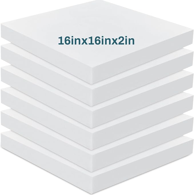 Frienda 6 Pack 2" X 16" X 16" Upholstery High Density Foam Cushion White by Frienda