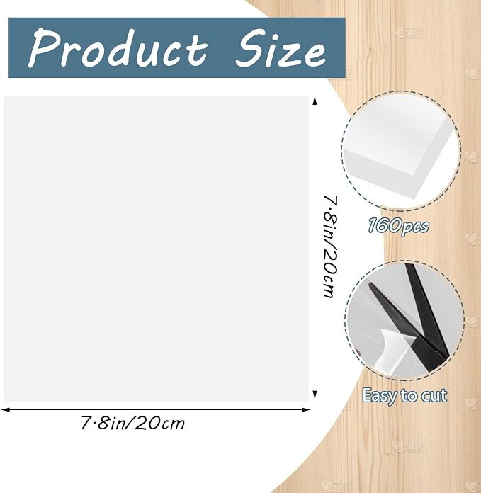 woric 160 PCS Clear Cellophane Sheets 7.8 x 7.8 Inch Transparent Christmas - Image 2