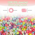 Pony Beads 1100 Pcs, Barrel Shaped 6x9mm Acrylic Plastic Beads - Image 2