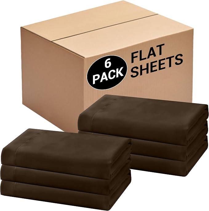 Bulk Full Flat Sheets Only, 6 Pack Quick Sort Top Bed Sheet, Color-Coded Label by Culve