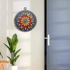 Colorful Geometric Mandala Framed Round Wall Decor Canvas Wall Art Hanging - Image 6
