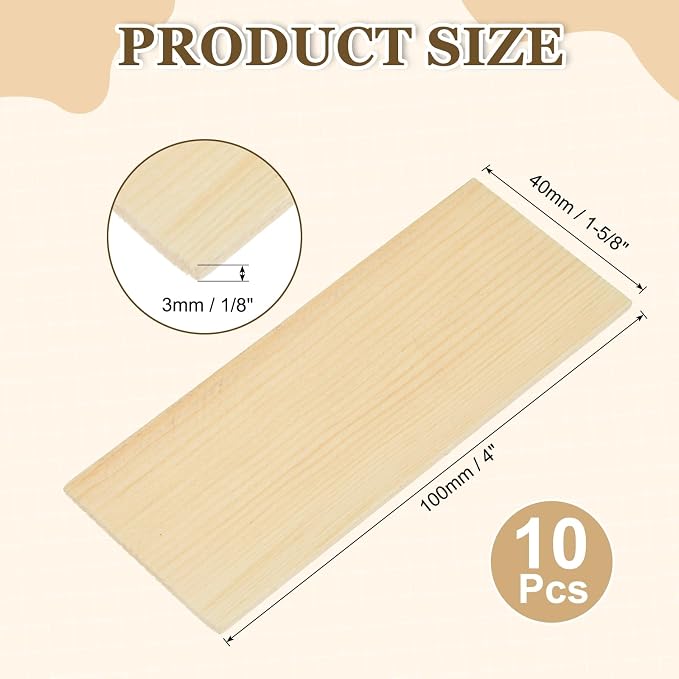 MECCANIXITY 10Pcs Wood Strips Slats, 1/8" x 1‑5/8" x 4" Thin Wood Sticks Flat - Image 2