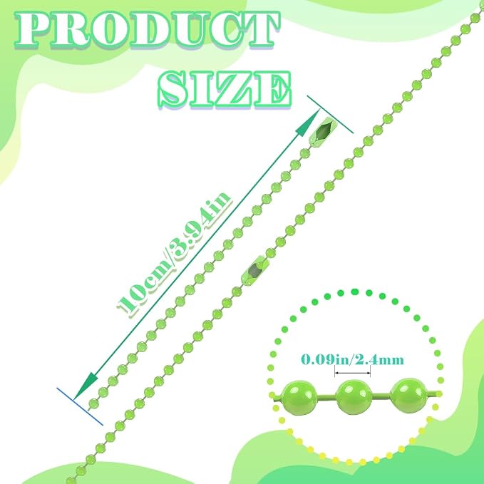 300Pcs Stainless Steel Ball Chain Set, 2.4mm Bead Chains 10 Colors 3.9 Inch - Image 2