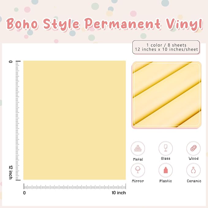 Tintnut Boho Permanent Vinyl 8 Sheets 12x10in Corn Silk Adhesive Vinyl | Solid - Image 2