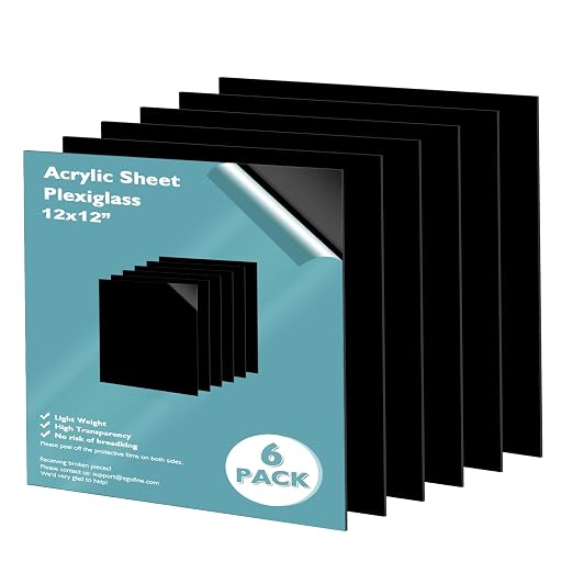 Egofine 12" x 12" Black Plexiglass Sheets 6 Pack 0.04 Inch Cast Acrylic Sheet by Egofine
