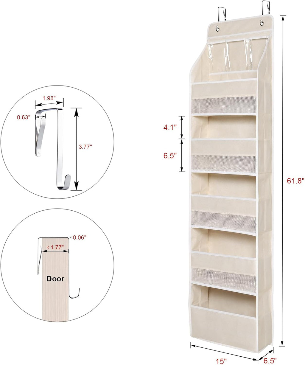 Univivi 6-Shelf Over Door Hanging Organizer Fabric Baby Door Storage with 5 Large Pockets and 3 Small PVC Pockets Wall Mount Hanging Storage Organizers for Baby Essential (Beige)