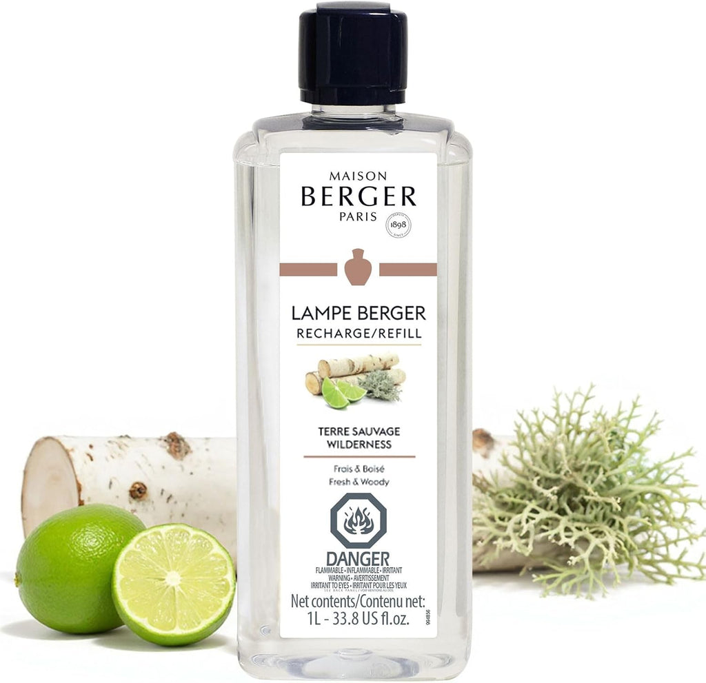 MAISON BERGER Wilderness Fragrance Refill – 1 Liter (33.8 Fluid Ounces) Air Freshener with Green & Earthy Notes - Tomato Leaf, Oak Moss, Birch, Dye-Free – Made in France – 40-Hour Diffusion