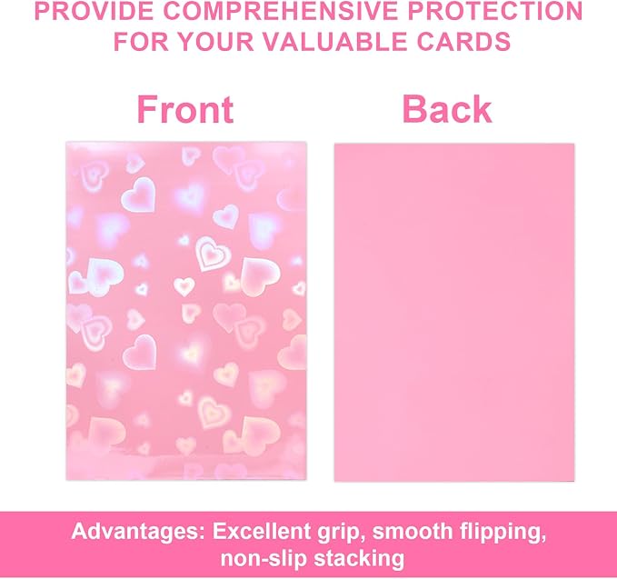 100pcs Holographic Colors Card Sleeves, 3.58x2.6in/91x66mm Colored Heart-Shaped - Image 5