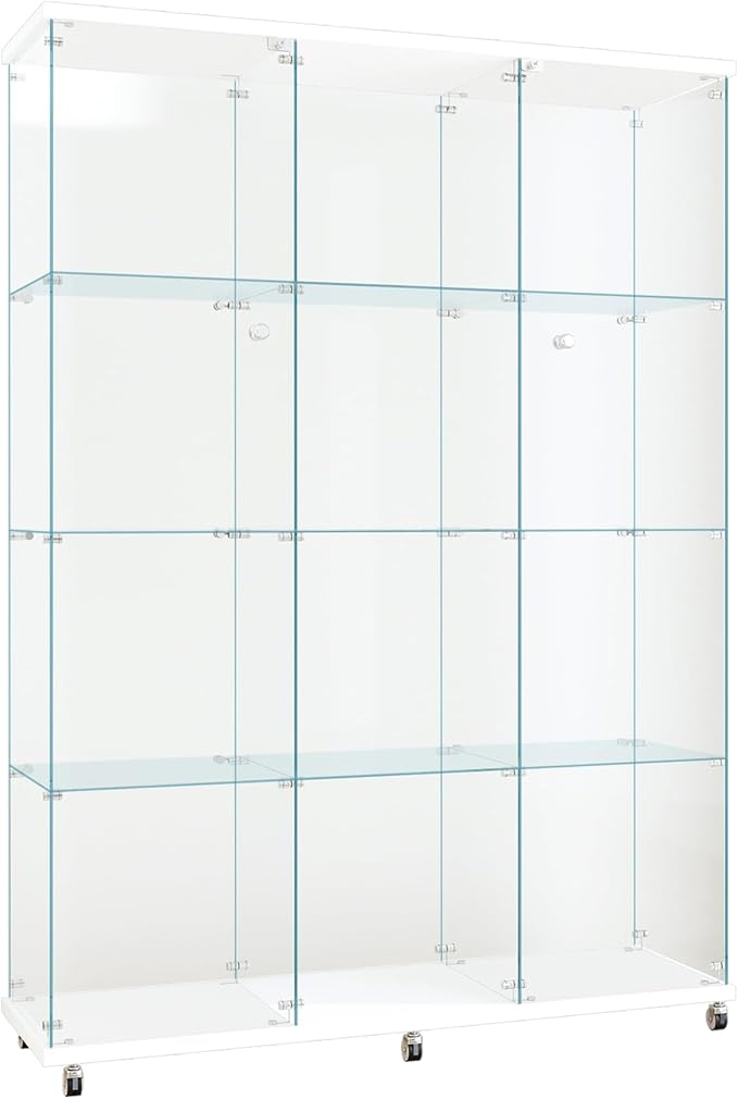 FLYMUHJIA Curio Cabinets with Glass Doors Modern Glass Shelves Tempered Glass by FLYMUHJIA