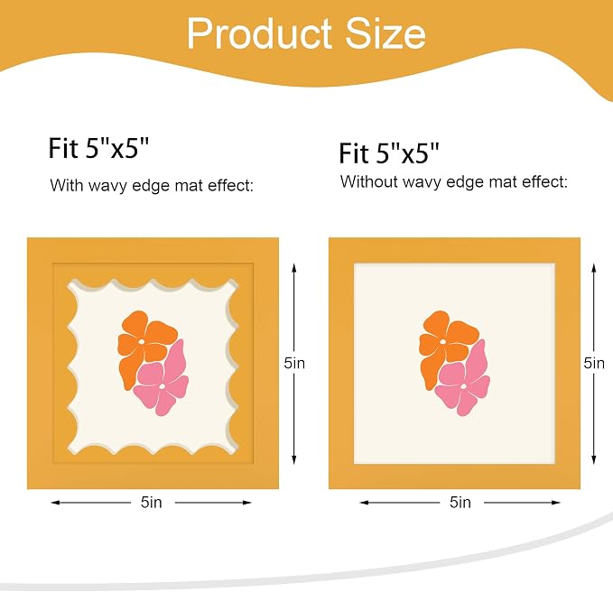 5x5 Picture Frame with Wavy Mat, Wooden Real Glass 5 x 5 Photo Frame - Image 2