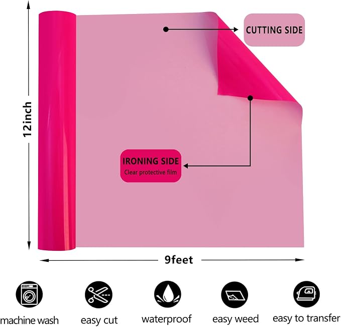 FUNKAKA Neon Pink Heat Transfer Vinyl HTV Rolls - Image 3