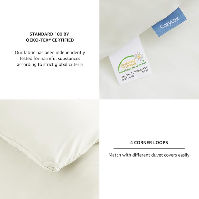 CozyLux Full Size Comforter Set Ivory, 3 Pieces Solid Breathable Quilted - Image 4