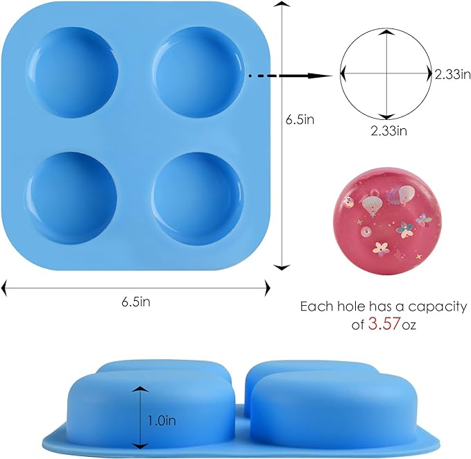 Sakolla 2 Pack 4 Cavity Round Silicone Soap Molds Cylinder Handmade Soap Molds - Image 2